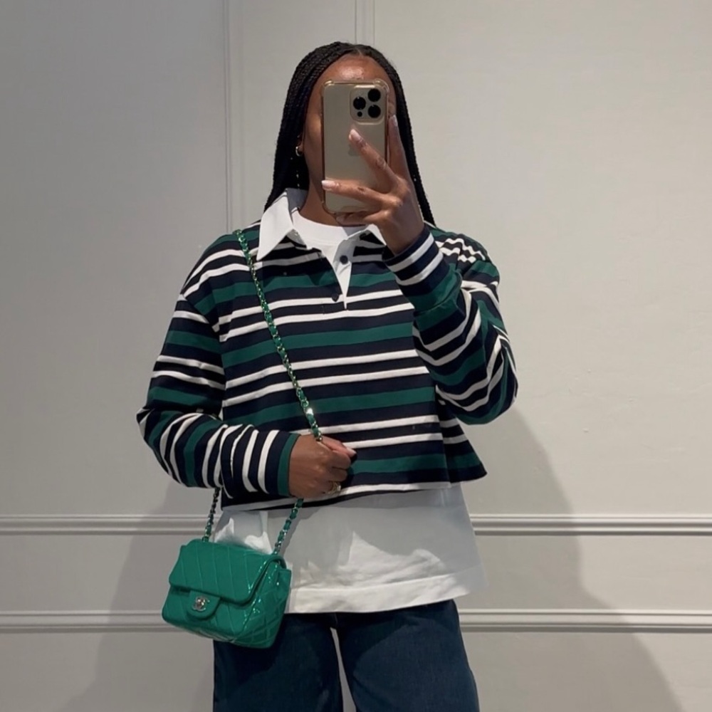 Superdown Navy and Green Striped Top